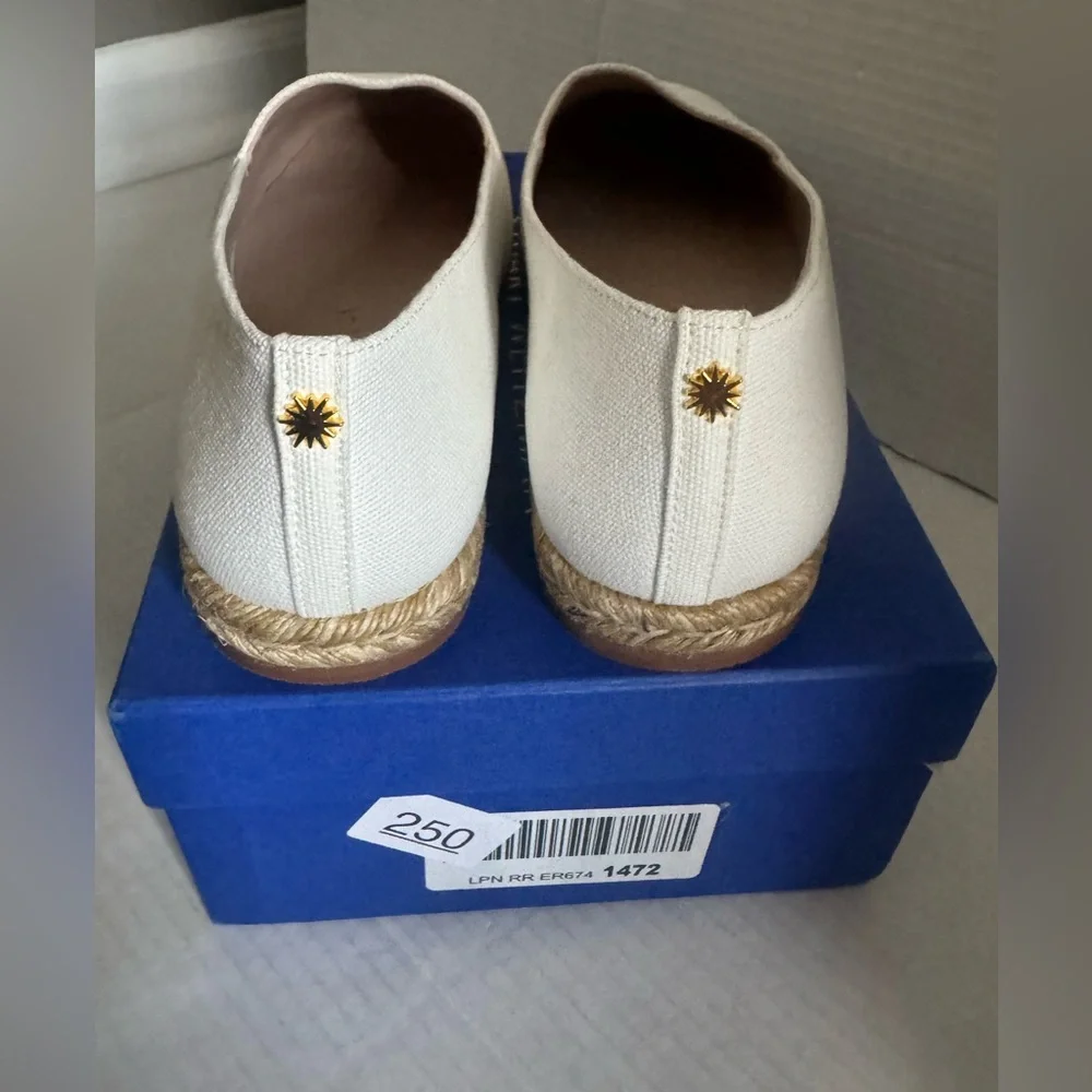 Stuart Weitzman Women’s Dree Flat White Canvas‎ Espadrille Shoes Size 40 9.5